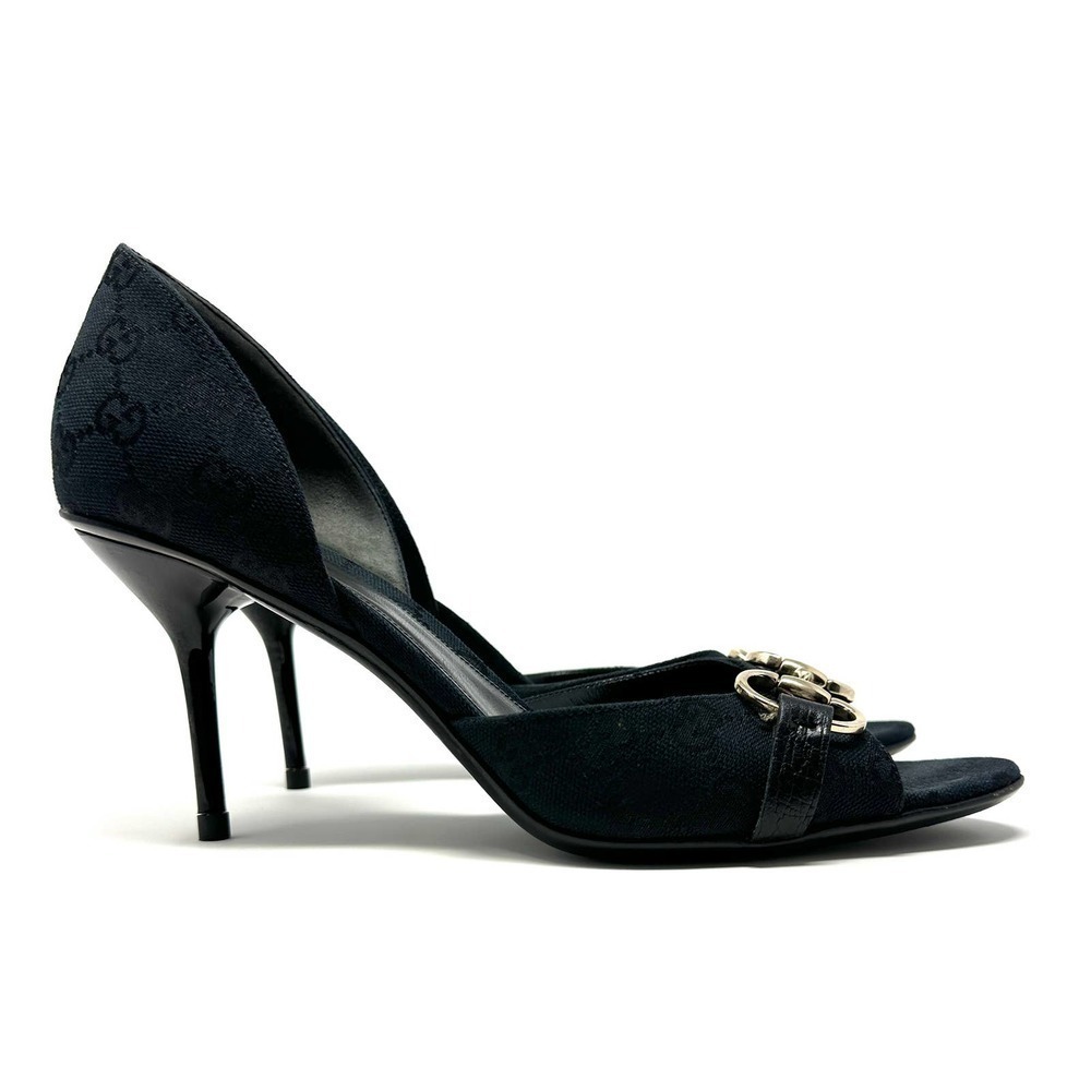 Gucci GG Logo Guccissima White Gold Horsebit D'Orsay Black Canvas‎ Heels US 9.5 - Picture 5 of 9